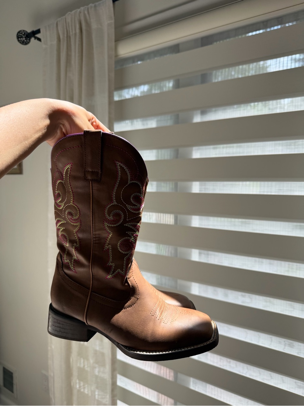 Women's Brown Lace-Up Western Boots with Embroidered Shaft